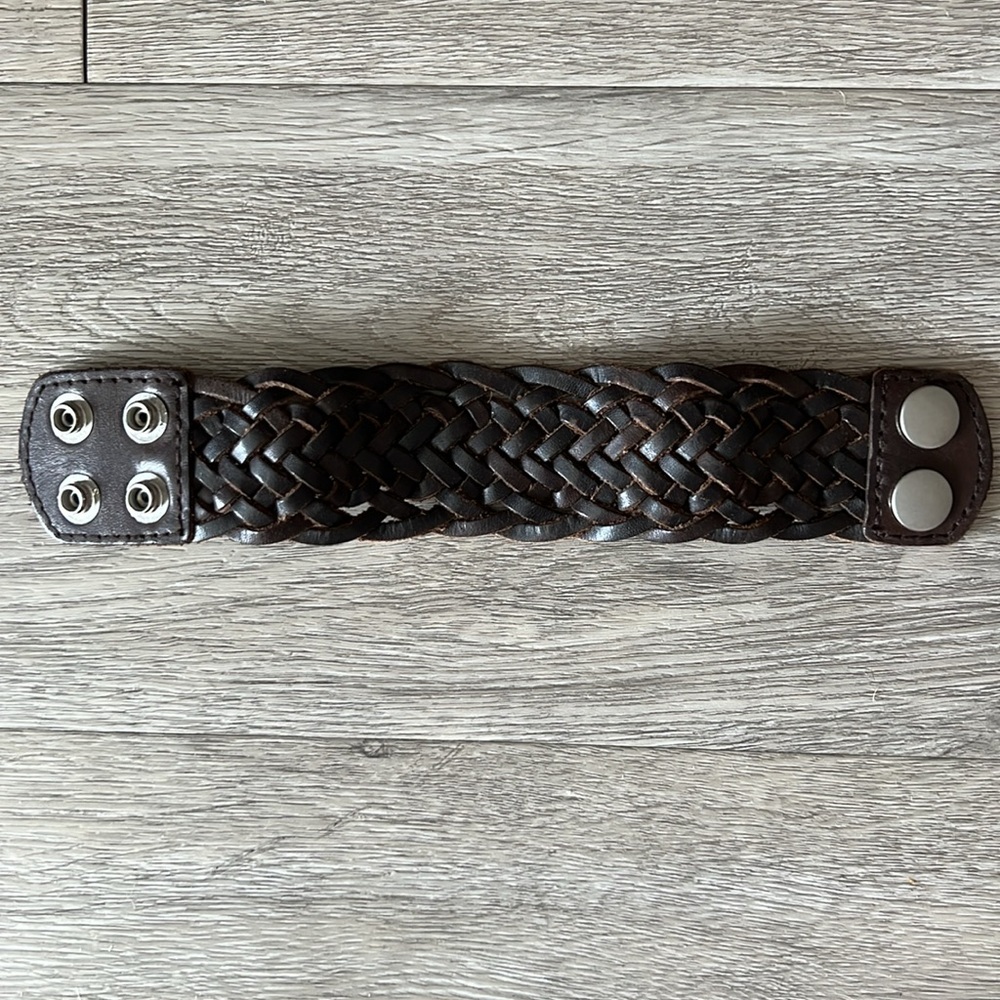 Woven Leather Cuff Bracelet Brown Silver Reversible Unisex Wide Statement Band - Picture 5 of 10